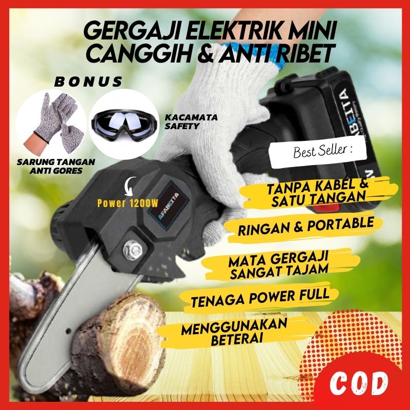 Big Promo Gergaji Mesin Listrik Mini Elektrik Portable Chainsaw Senso Pemotong Kayu Genggam Cordless