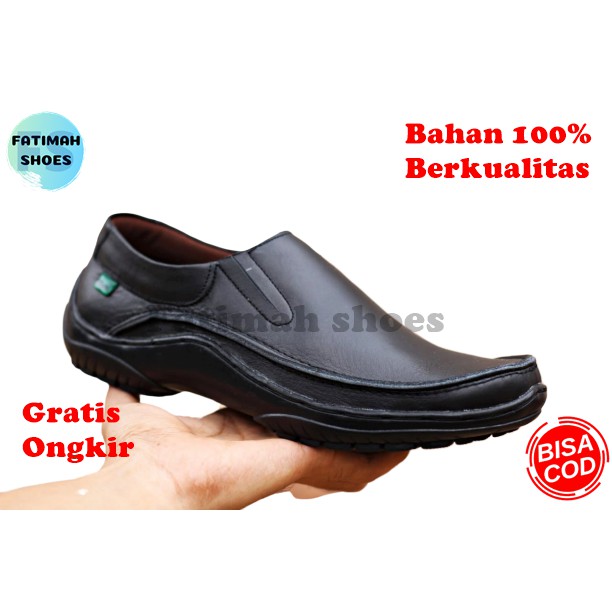 FATIMAHSHOES - Sepatu Kulit Pria Sepatu Formal Sepatu Kerja Sepatu Kasual Sepatu Pesta Sepatu Slip On Pria Hitam.