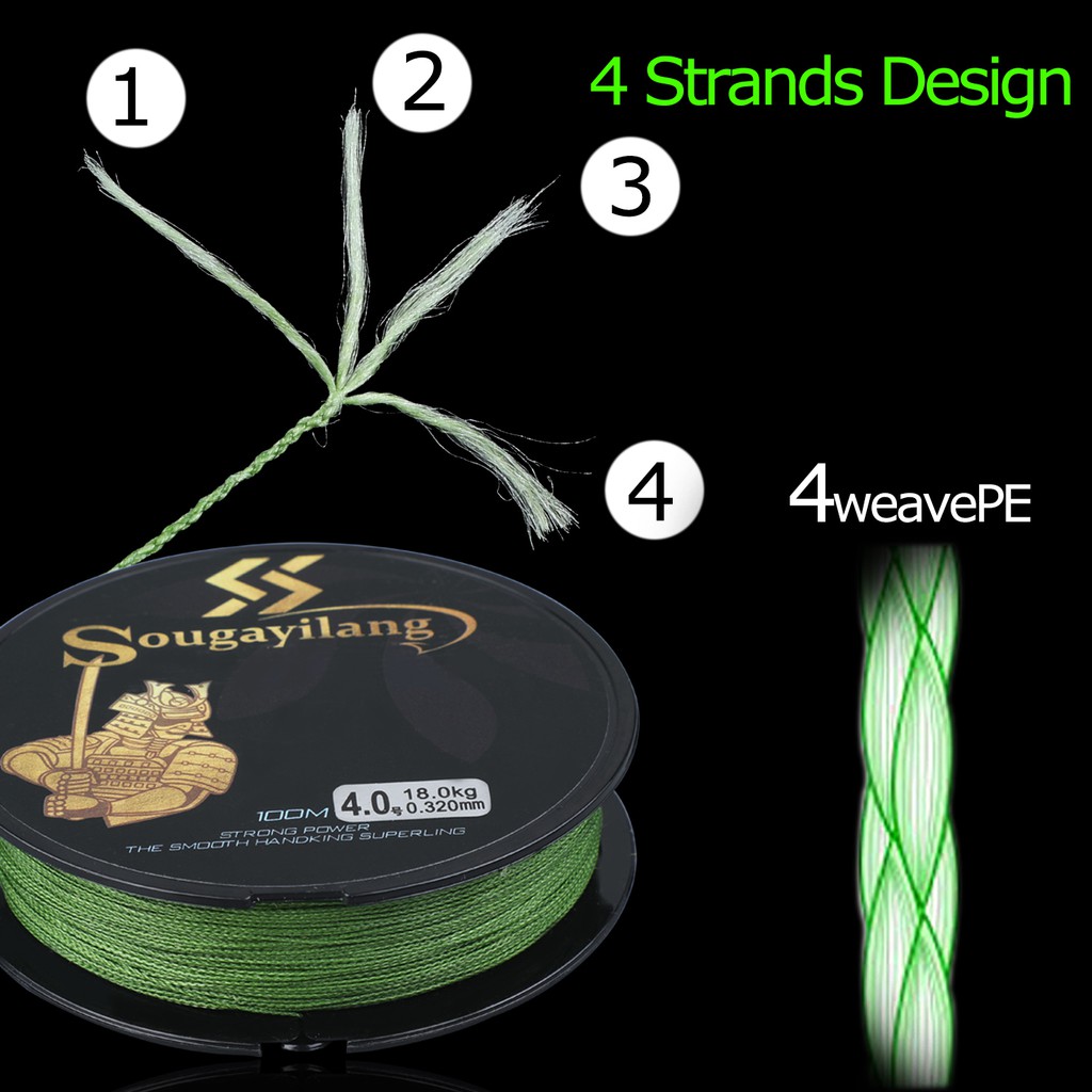 senar pe 4 Colors 100M PE Fishing line Senar Pancing 4 Braided Fishing Line 12LB-40LB senar pancing kuat dan anti keriting