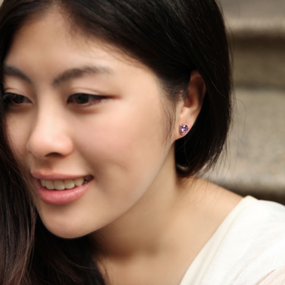 Hu Hu Hu Hu Hu Alat Bantu Pasang Kacamata♡ Anting Stud Bentuk Hati Aksen Berlian Imitasi Untuk Wanita