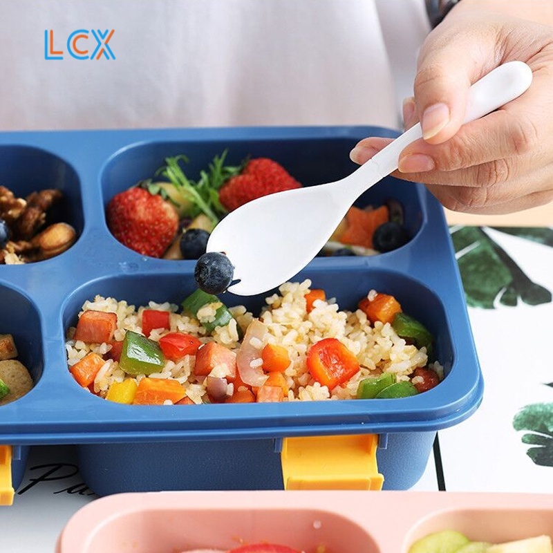 LCX Kotak Makan 4 Grid Dengan Dengan Kotak Sup Dan Sendok Gratis lunch box 1250ml BPA Free VS