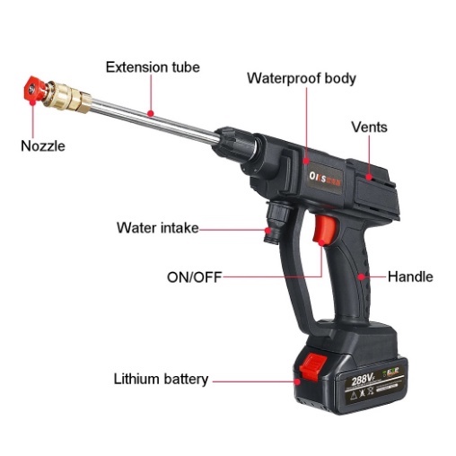 Cordless High Pressure Washer Spray Gun Car Wash Pressure Water Nozzle Cleaner 288V Battery/Jet Cleaner Cordless Mesin Cuci Mobil Motor Steam Semprotan Air