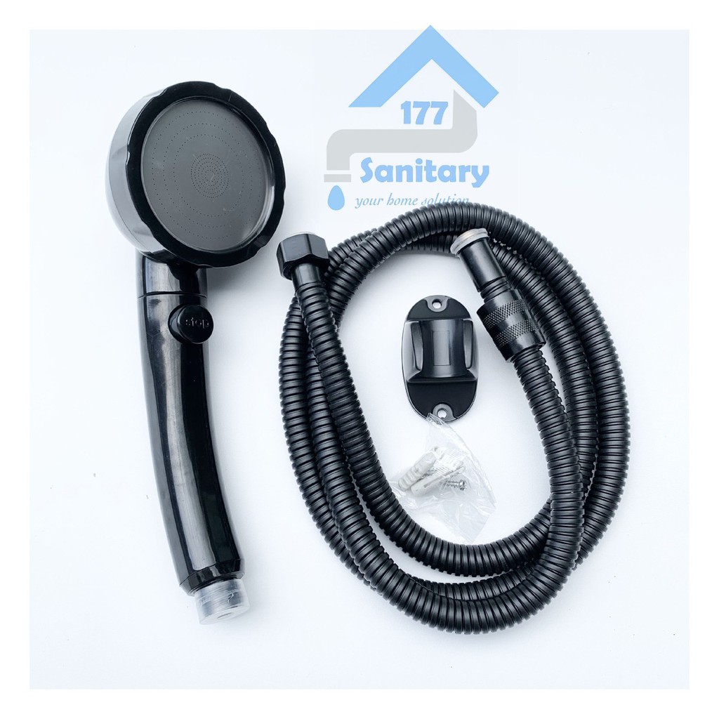 Hand shower HITAM 3in1 ON OFF Fio 19001b-HandShower black super saving  shower mandi turbo hemat air bulat 3 in 1 tekanan turbo semprotan halus /A87