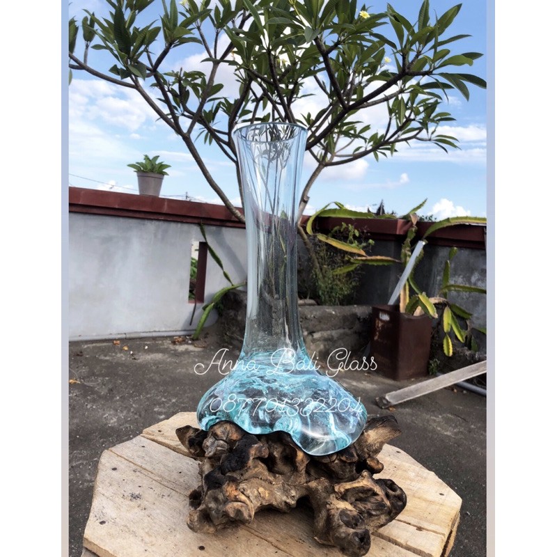 VAS BUNGA KACA TIUP / VAS BUNGA UNIK GLASSWOOD -size T30cm