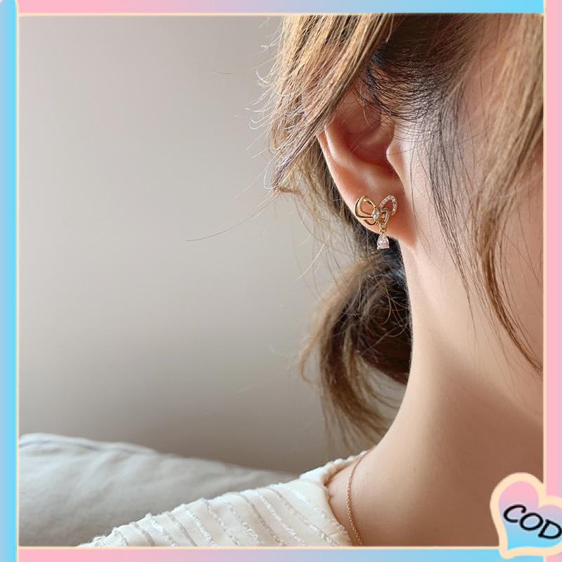 COD❤️ 1 pasang anting stud kristal busur-A.one