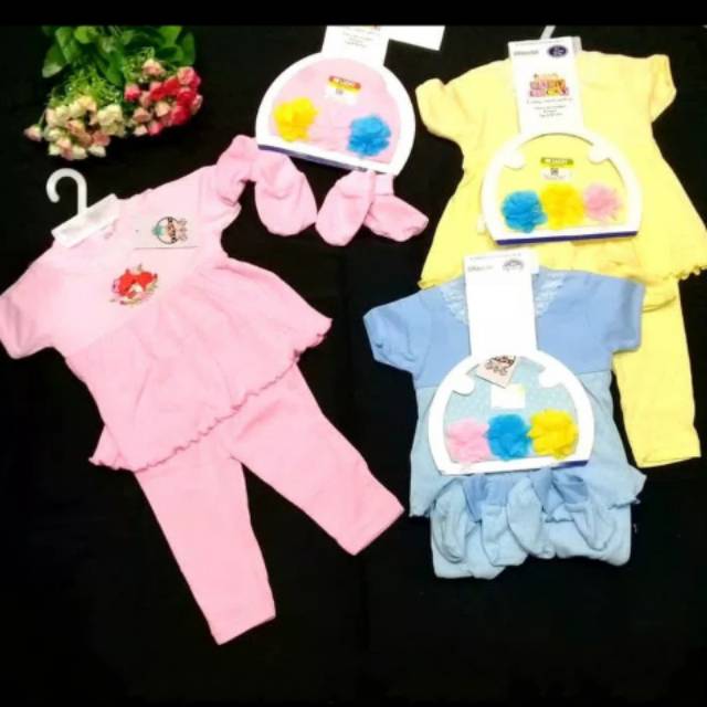 Baju Bayi 0-5 bulan Set 3 in 1 Bb Lucky / Setelan Baju Bayi Kupluk Sarung Tangan Kaki 0 bulan 1 bula