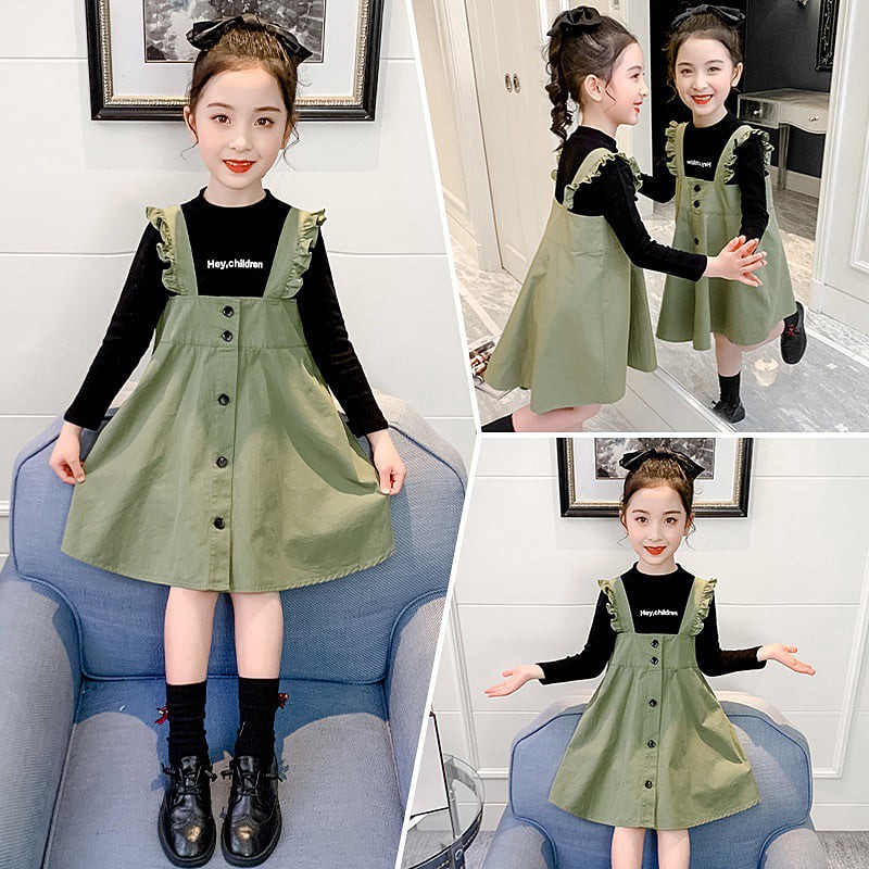 Setelan Anak Perempuan Overall Army Green With Black Inner