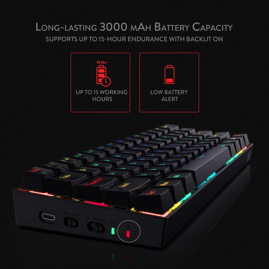 Keyboard gaming Redragon Mechanical 60% tkl wired type-c Bluetooth rgb draconic k530rgb K530