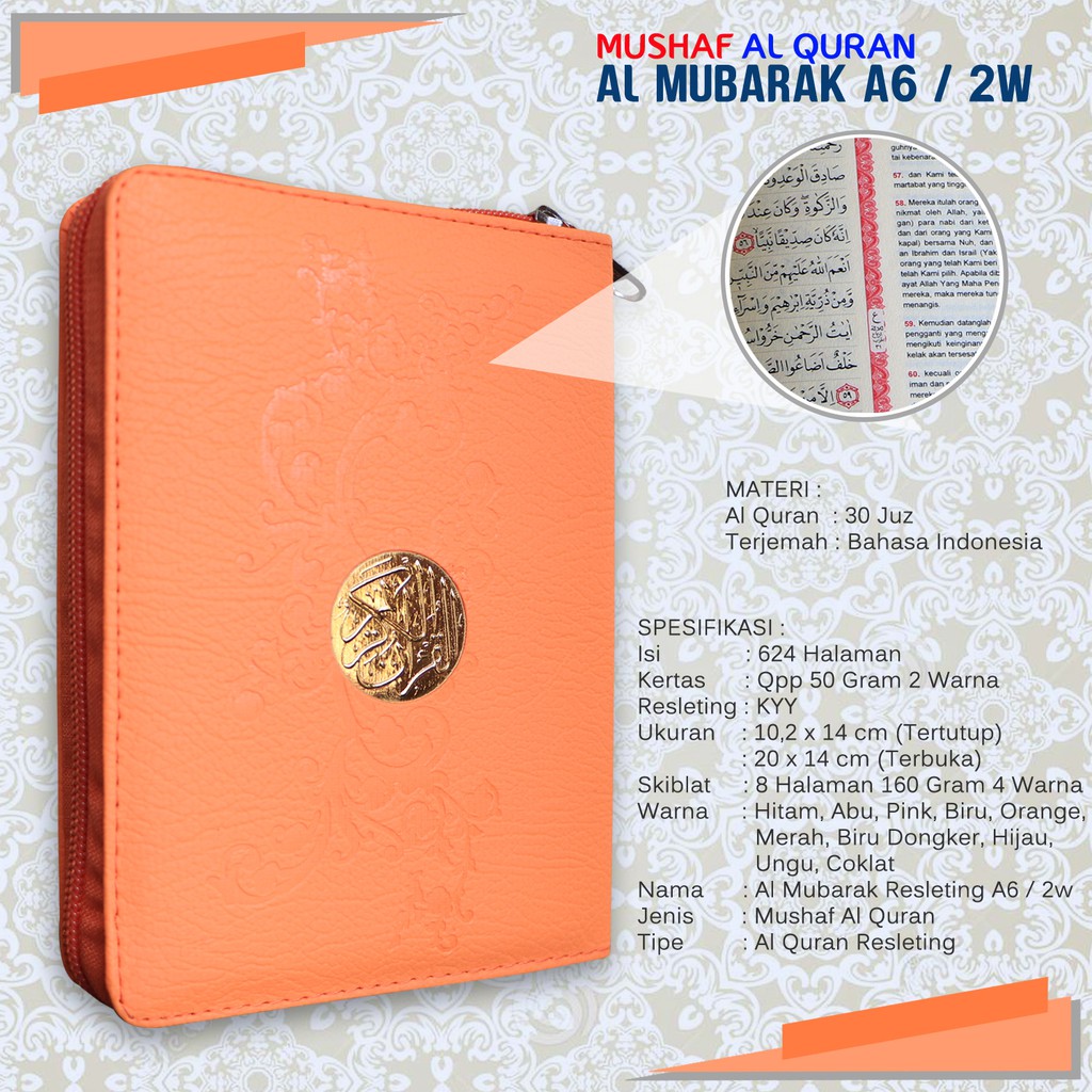 Promo Al Quran Saku Al Mubarak Resleting A6 Warna Abu