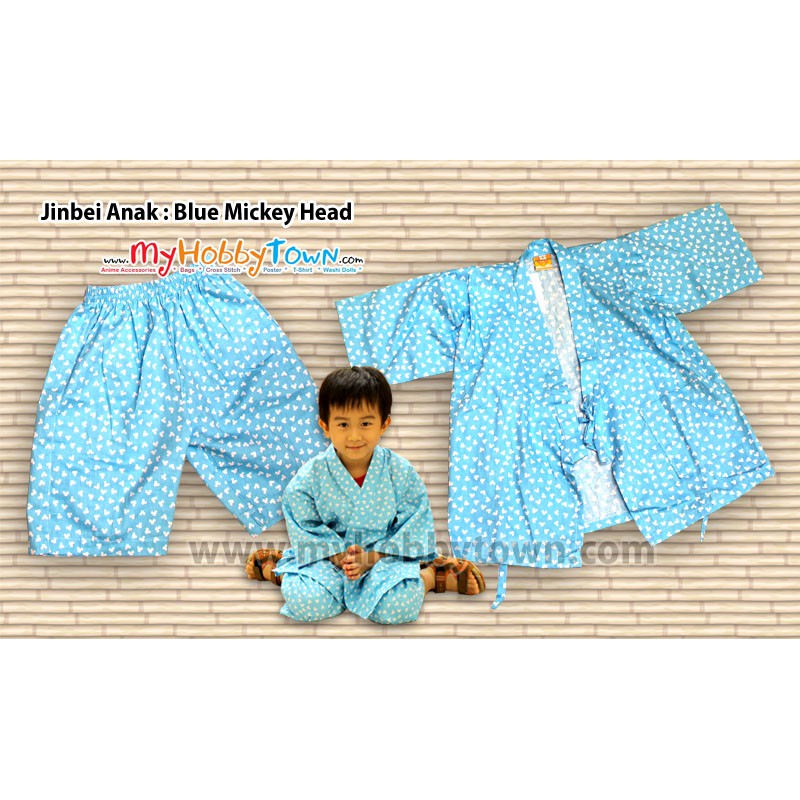 Yukata Anak/Jinbei : Blue Mickey Head