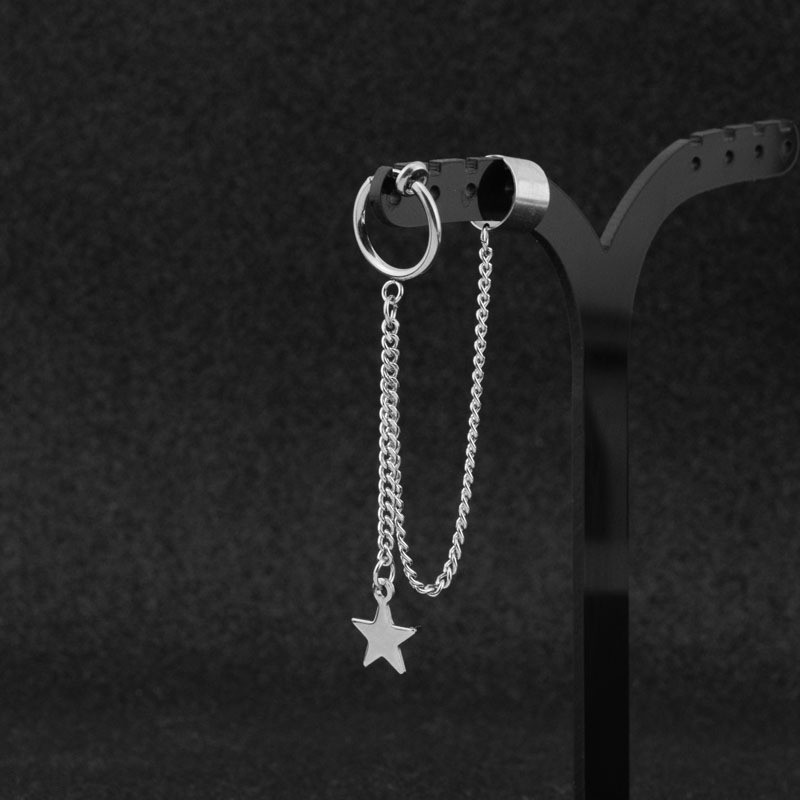 [Bayar Di Tempat]BTS J-hope Long Chain Double Clips Star Pendant Personality Earring