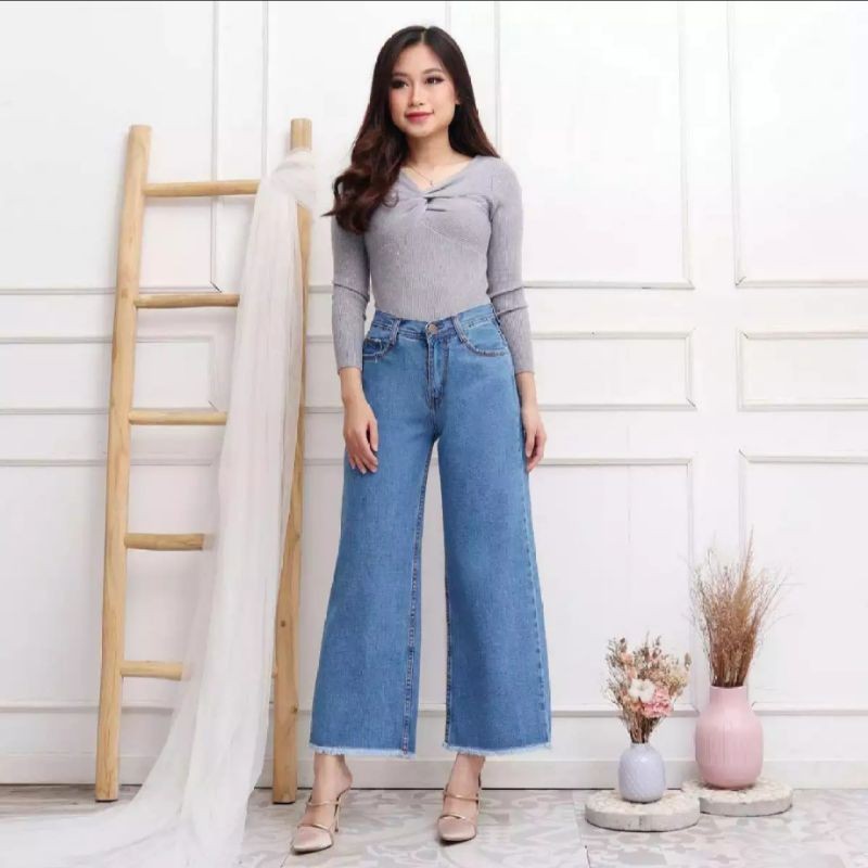 HIGHWAIST KULOT JEANS WANITA RAWIS JUMBO SIZE 31-34 BAHAN TEBAL