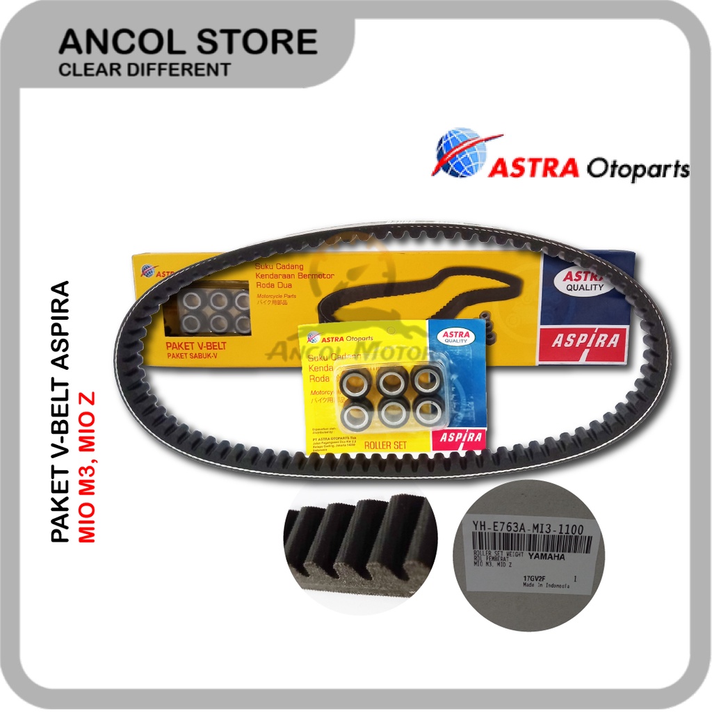 ASPIRA Paket Vbelt Roller Mio GT M3 X-RIde Fino 125 Vanbelt Cvt Motor