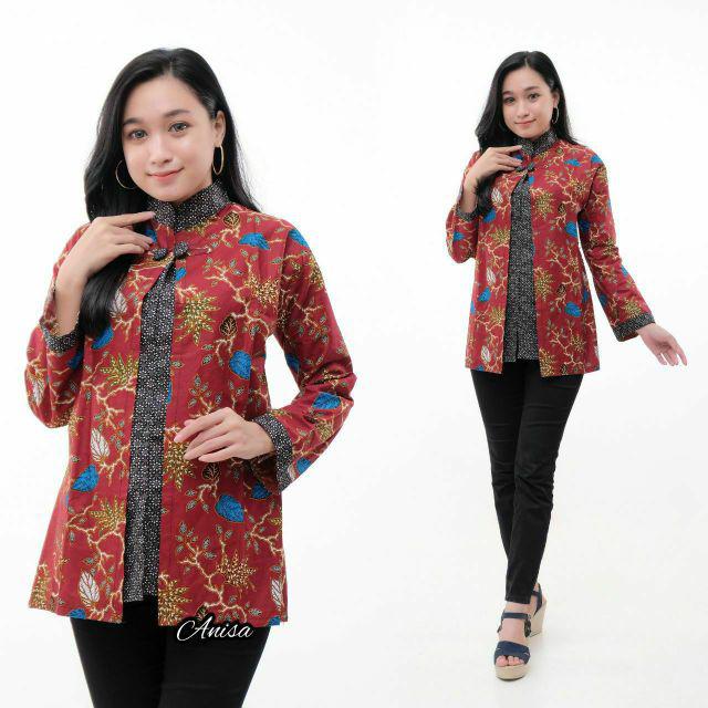 tey-17 Batik wanita ASJ SA HRB026 Kenongo Kemeja Tosca Pendek-Code F