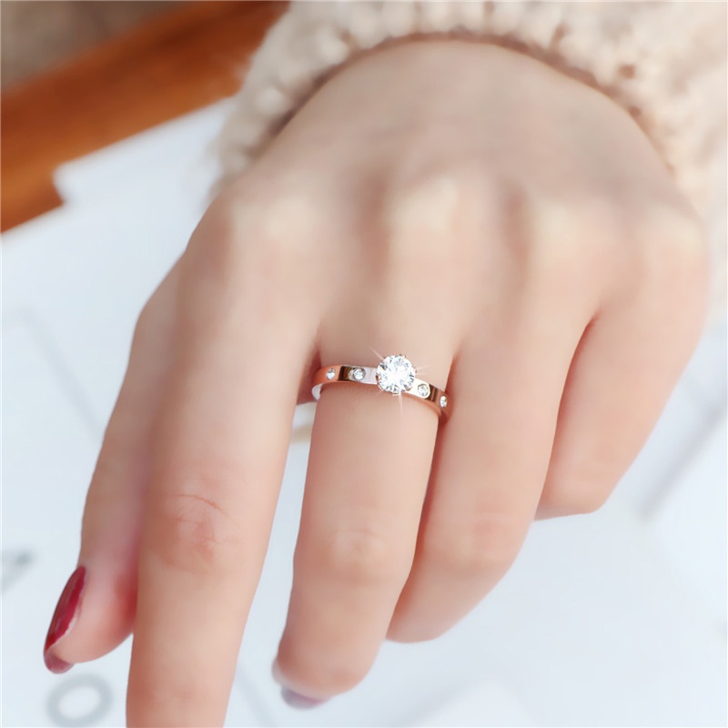 Cincin Berlian Imitasi Bahan Titanium Warna Rose Gold Untuk Wanita coolcolor