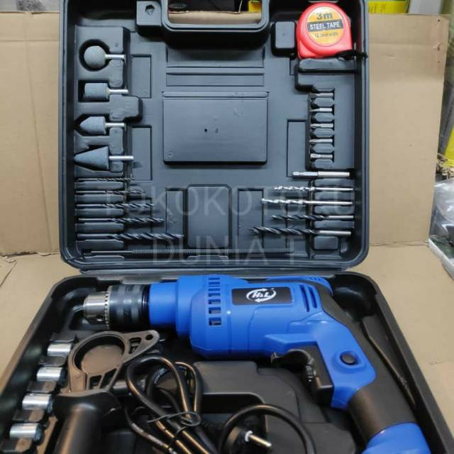 Mesin Bor Listrik Set H&amp;L 13mm Impact Drill Box Set Komplit HnL HL913