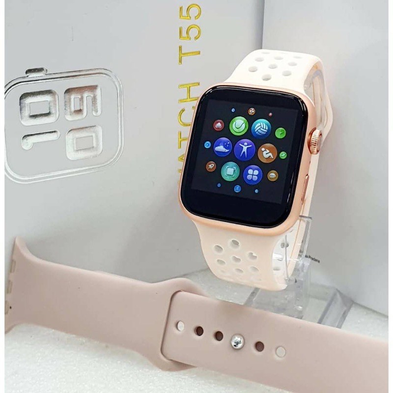 The Watch Series 5 Bluetooth Smartwatch Full Touch Screen Phone Call IP68 Waterproof - Custom Watch Face, Body Temperature, Sports Mode by Pods Indonesia-the watch 5.5 pink