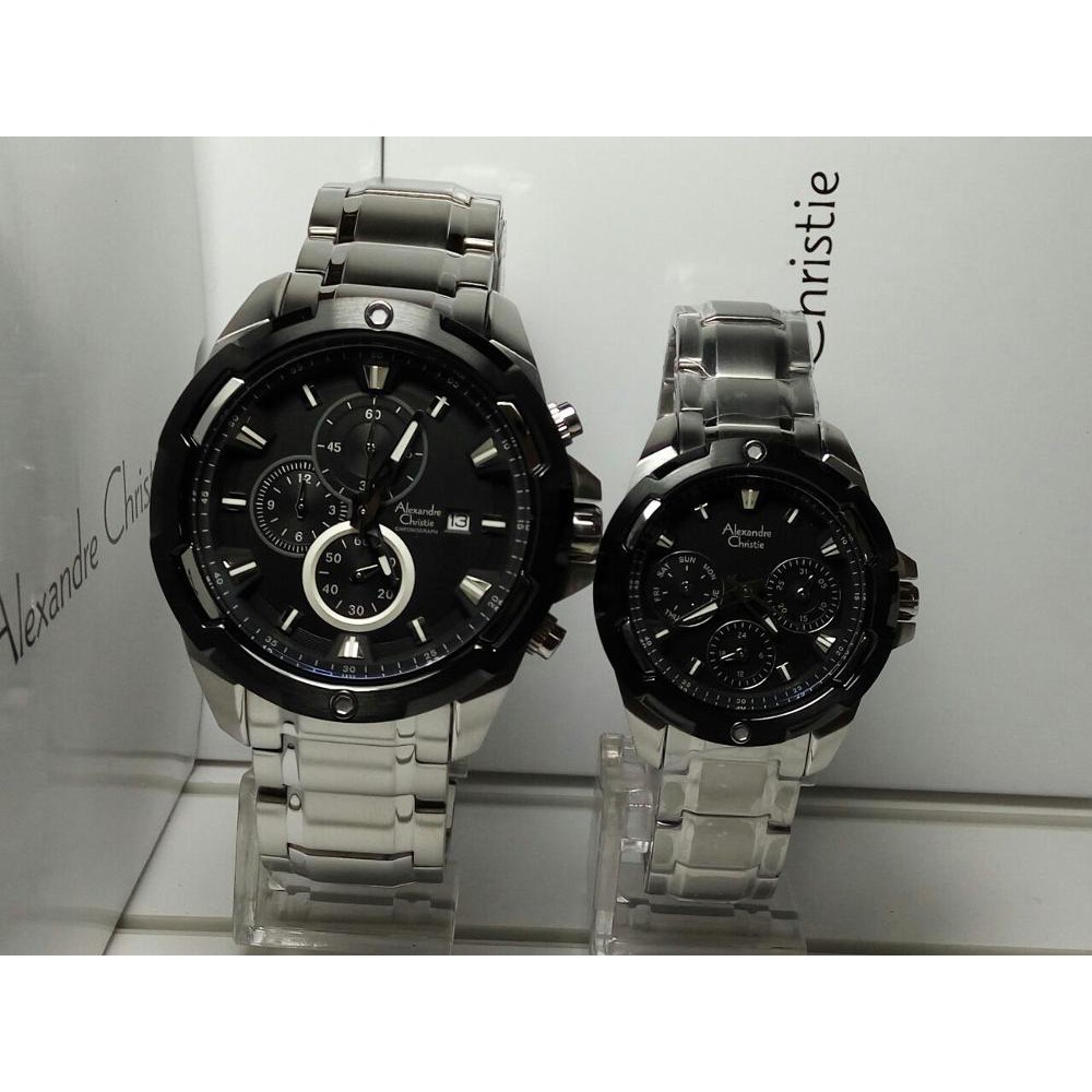 ALEXANDRE CHRISTIE WATCH AC 6305 COUPLE SILVER BLACK ORIGINAL.