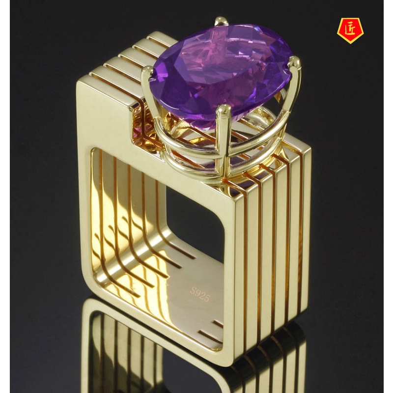 [Ready Stock]Creative Gold Inlaid Purple Crystal Ring for Women