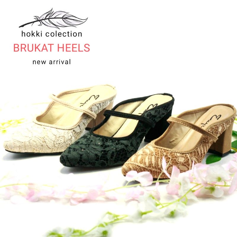 Heels Brokat Pesta Wanita Hak Tinggi 7 cm premium Sepatu Sandal Brokat Terbaru