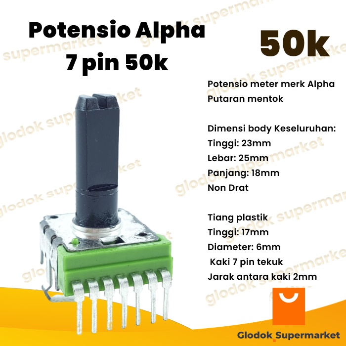 Potensio Alpha 7 pin 50k Kaki 7 Tekuk Hijau 503