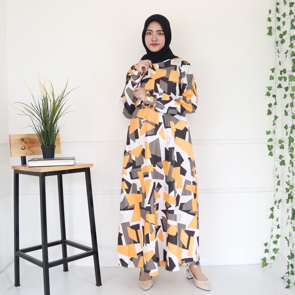 IZANY GAMIS / Dress Muslim XXL Jumbo Lengan Kancing Banyak Motif-ASIMETRIS WHITE
