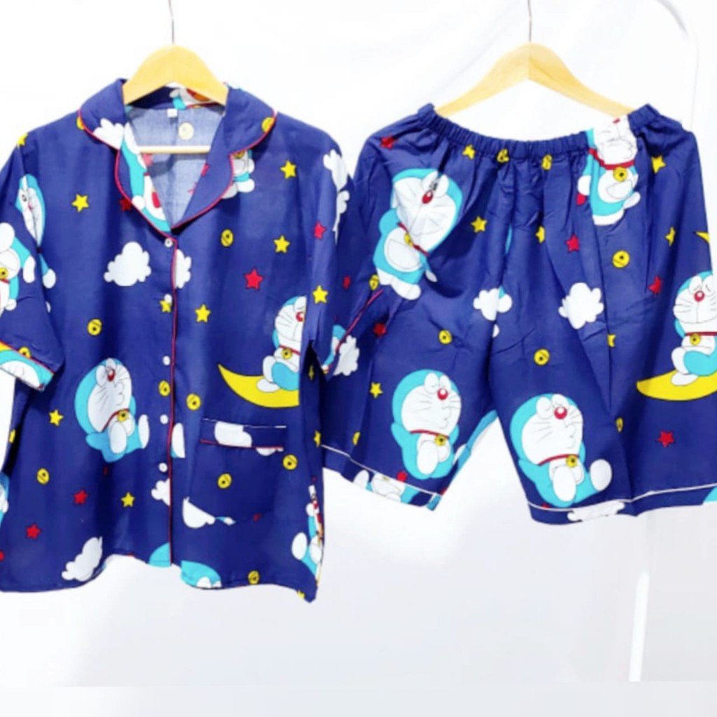 PIYAMA JUMBO CELANA PENDEK WANITA LD 130 120 SET BAJU TIDUR CEWEK DEWASA SETELAN KATUN KARAKTER-DORA L.NAVY