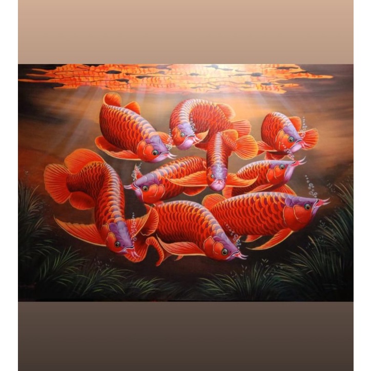 Lukisan Ikan Arwana Super Red 135x85cm | Lukisan Tangan Asli | Lukisan Kanvas Berkualitas