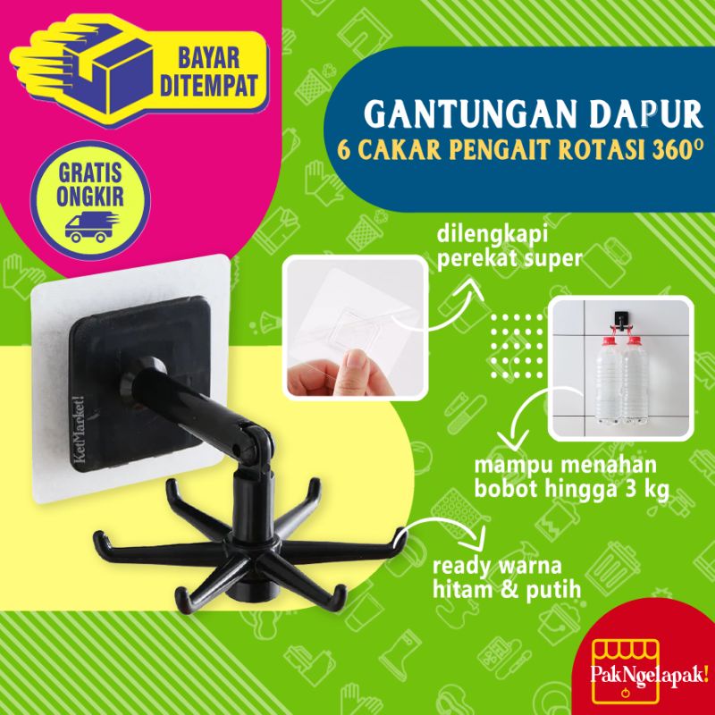 ROTATABLE KITCHEN HOOKS - Gantungan Tempel Hanger Dapur Unik 6 Pengait Alat Masak Perlengkapan Dapur
