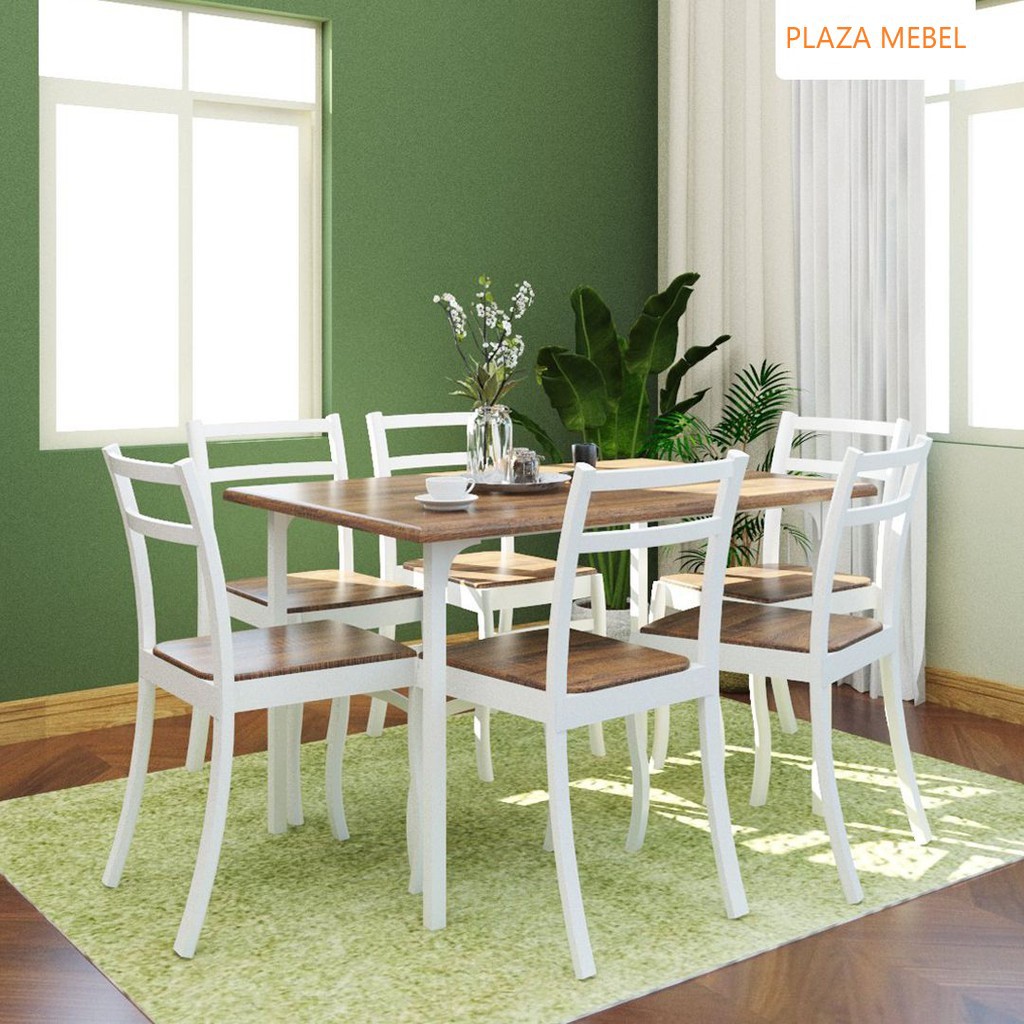 SET Meja Makan 6 kursi DTM Simpsons 6S Putih MURAH