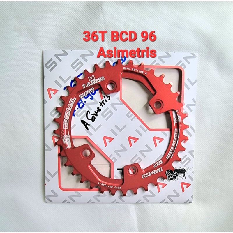 Snail Chainring 36T BCD 96 Asimetris Narrow wide Chain ring Crank Arm Sepeda Merah
