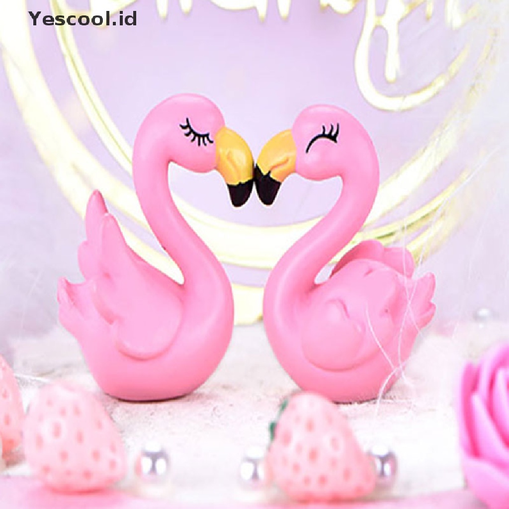 1 Pasang Miniatur Flamingo Bahan Resin Untuk Bonsai