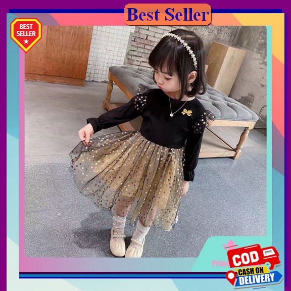 Terlaris Baju Dress Anak Bahan Twiscon Sleting Belakan Pesta Natalan M [Princess Kesli]Dress Anak Pe