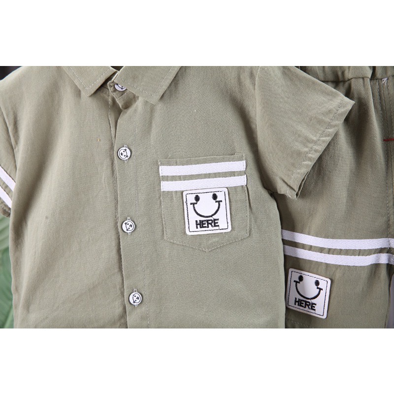 COD setelan kemeja anak laki laki import baju anak laki laki impor kemeja celana pendek motif beruang minimalis fashion import grosir-4