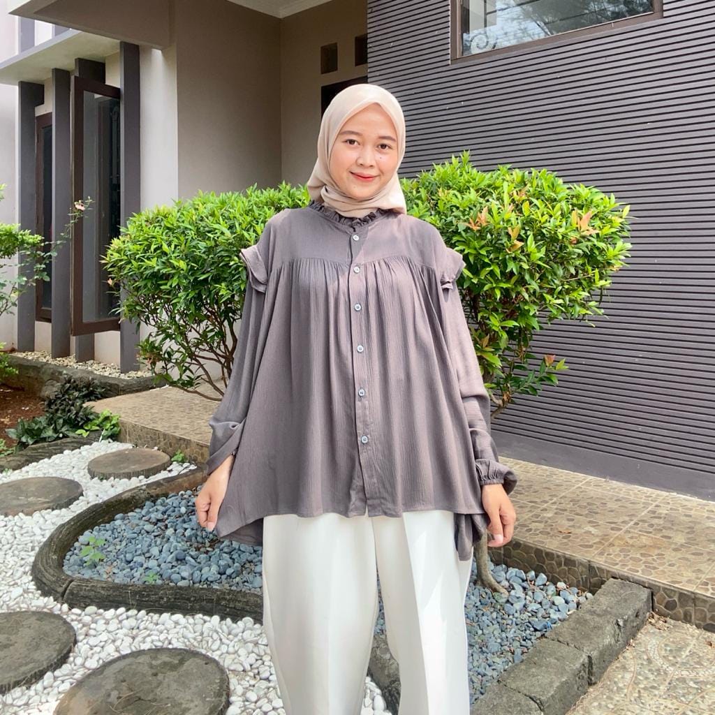 BEFAST - ZEC OOTD Wanita Kemeja SACI / Kemeja RAmple Polos / Ruffle Plain / Kemeja Polos Keluaran Terbaru 2021 / Kemeja Casual Lengan Panjang / Kemeja Formal OOTD Wanita