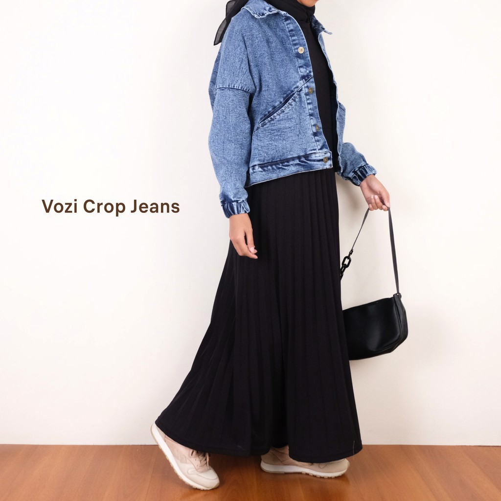 Jaket jeans Wanita Vozi crop terbaru Jaket Jeans korean style Jaket Denim remaja 2021-1