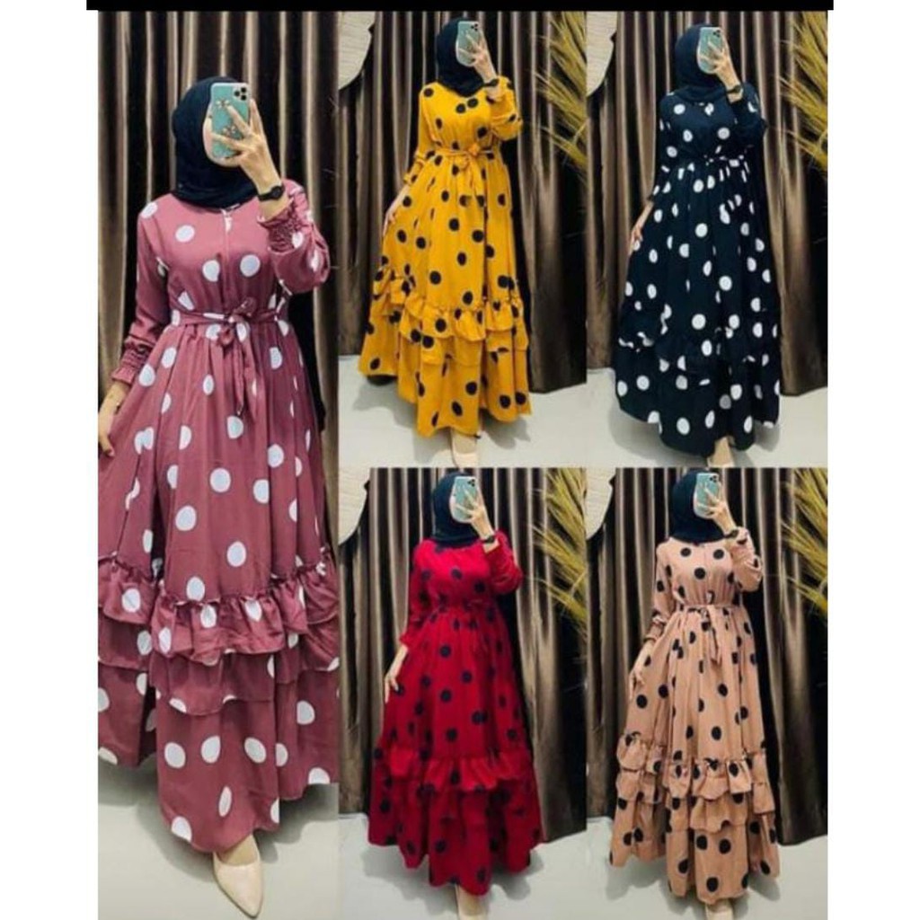 LANGSUNG KIRIM Big Size XXXL - Gamis Mayung Polkadot / Gamis Kekinian Terlaris   / Gamis Mayung Polkadot Rempel