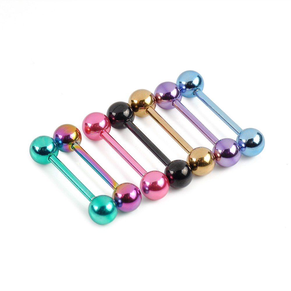 【TERSEDIA &amp; COD】7pc 14G Bedah Baja Barbell Bar Tongue Ring Pier Stud Piercing Warna Yang Berbeda Baru