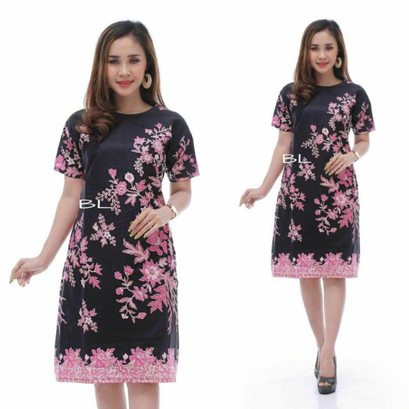 Dress Batik Wanita Modern Lengan Pendek Casual Modis Trendy M L XL XXL Jumbo Original DNT Batik Solo-Motif 2