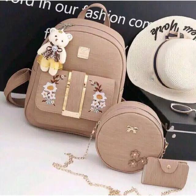 ♡COD♡ TAS RANSEL GOLDEN SET 3IN1 MODEL KOREA TERBARU 2020 TAS FASHION ANAK REMAJA