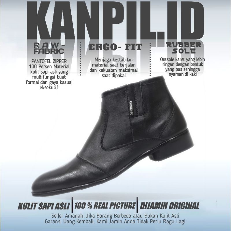 Sepatu Pria Pantofel Zipper Resleting Kulit Sapi Asli Spatu Boot Formal Pantopel Oxford Hitam Cokela