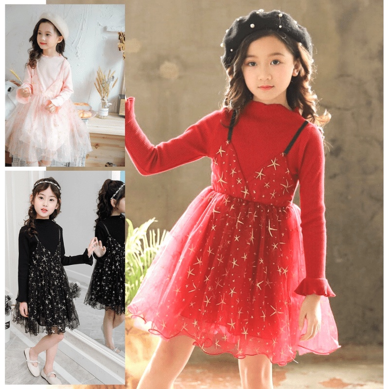 [ HANA ] 3-8 Tahun | Dress Overall Knit Korean Style Gaun Pesta Idul Fitri Baju Lebaran Anak Perempuan Kualitas Import Dres Pesta Anak ZR Vedia