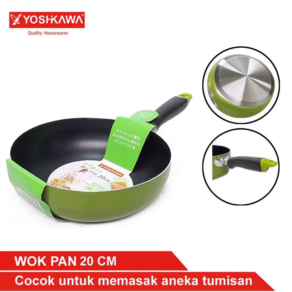 

YOSHIKAWA Teplon/Wajan Tumis 20 CM Wok Pan EVL-CL-12-01 Hijau