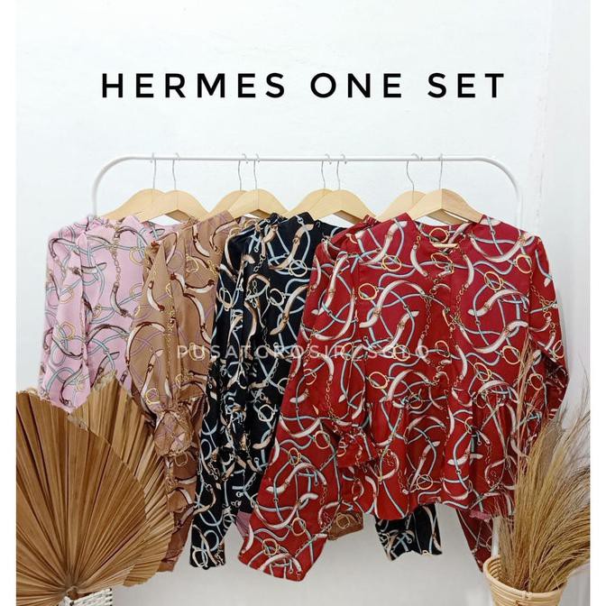 HERMES ONE SET/ SETELAN HERMES PIYAMA PAJAMAS KATUN RAYON MOTIF