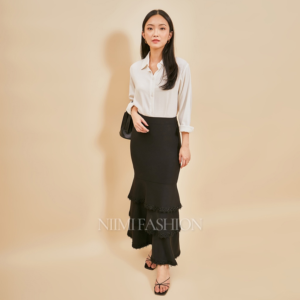 NIMI - Lily Mermaid Skirt Rok Scuba Premium Rok Scuba Panjang Susun kombinasi Brokat