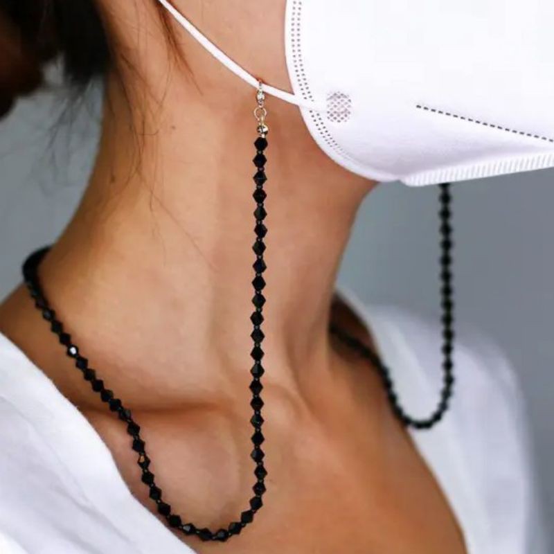 (BISA COD) Strap Mask / Tali Masker / Kalung Masker / Gantungan Masker Konektor Mute Manik Hitam