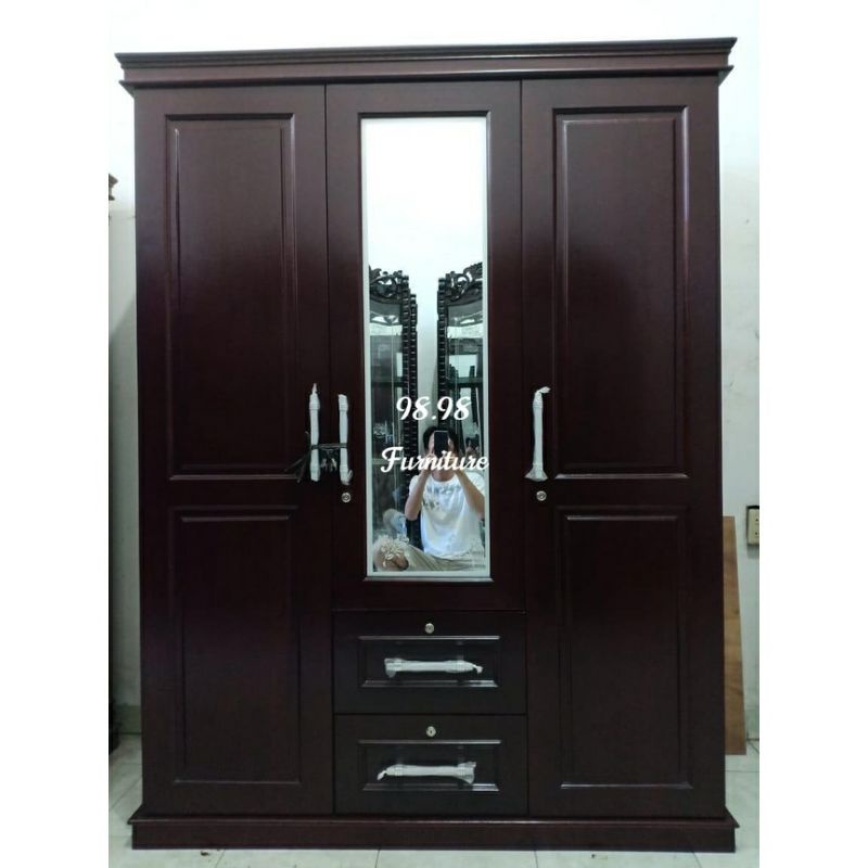 Kenari Lemari Pakaian 3 pintu Kayu - Lemari Kayu 3 Pintu Kaca - Lemari Baju LP 305