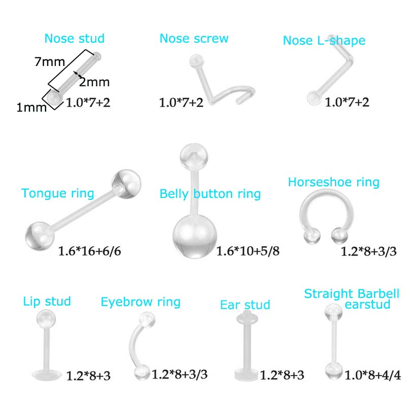 1pc Anting Tindik Hidung / Bibir / Lidah / Alis / Perut / Tubuh Bahan Bioplast Lembut Flexible