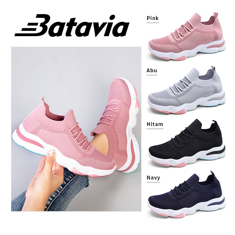 (COD)Batavia Sepatu baru sepatu wanita olahraga rajut premium bernapas bebas biaya kirim Batavia Fashion Shoes Fashion Sport A111 A112