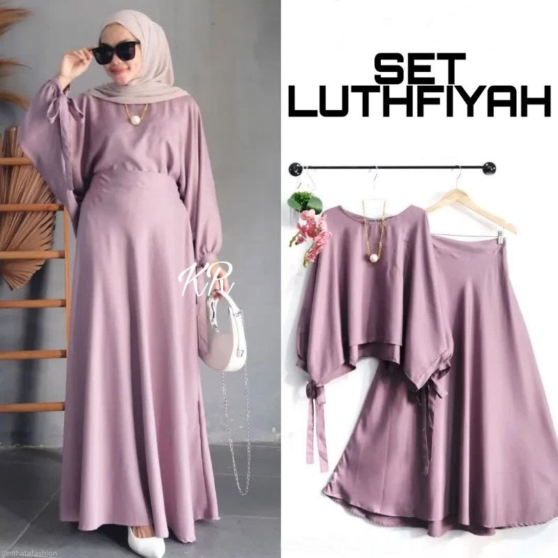 Baju Setelan Rok Wanita Muslim Muslimah Adem Mewah Pesta Kondangan Viral Terbaru 2022 Set Rok Luthfi